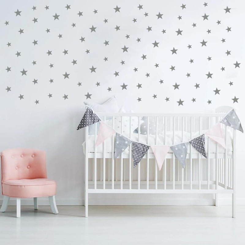 BugyBagy Assorted Silver Star Wall Vinyl Decals Stickers - 112pcs (1.18" to 1.97" Sizes) â€“ Easy Peel and Stick, Perfect for Nursery, Kids Room, Bedroom DÃ©cor by BugyBagy - Image 1